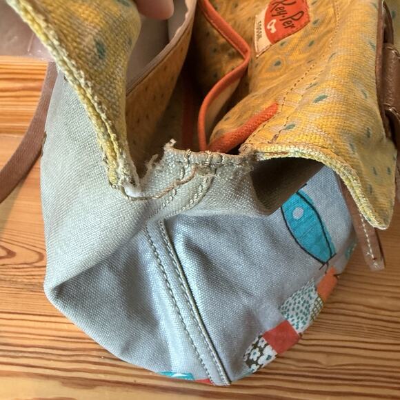 FOSSIL Key-Per Tote Gray Coated Canvas Shoulder Bag Purse City Birds GUC - Picture 14 of 16